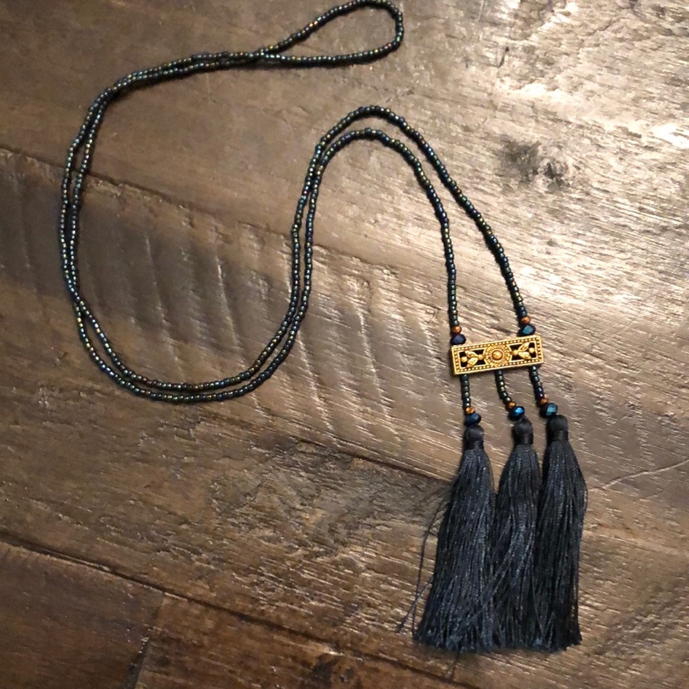 Long beaded tassel pendant necklaces by Miami based designer Mare Sole Amore.